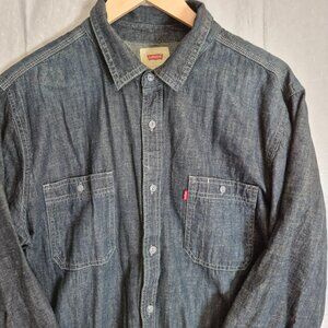 Levi's Red Tab Mens Long Sleeve Button Up Shirt Dark Wash Denim Size L 0496
